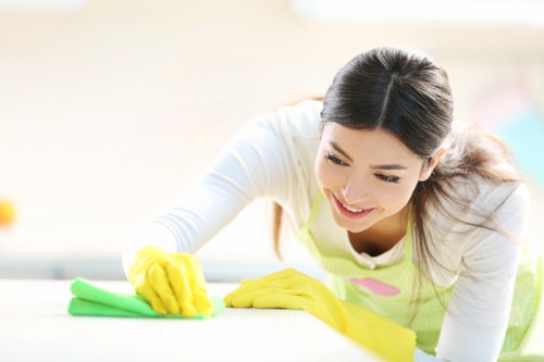 Technician performing stain removal as a carpets cleaner in E15